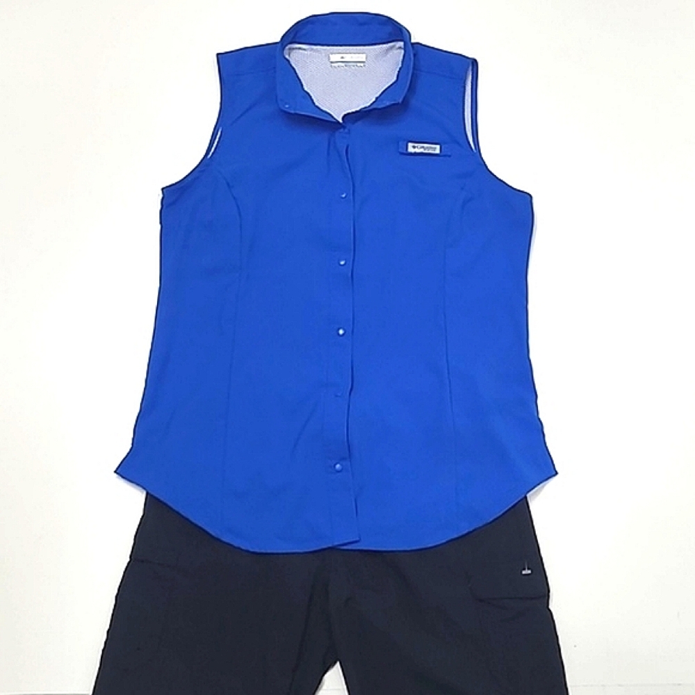 Columbia PFG Sleeveless Shirt Collared Mesh Vent Snap Button Down Golf Tank Top